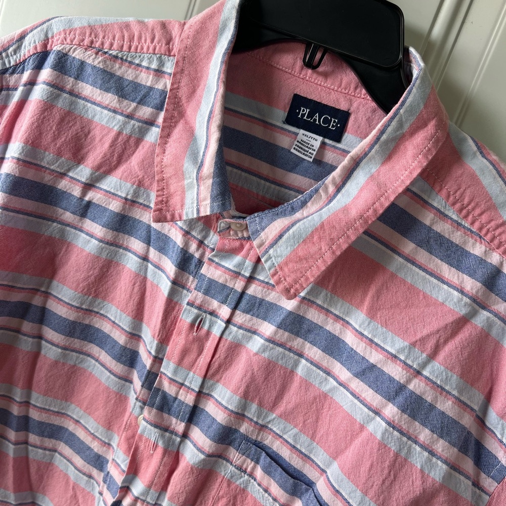 Place Men's Pink, White, and Blue Striped Casual Shirt